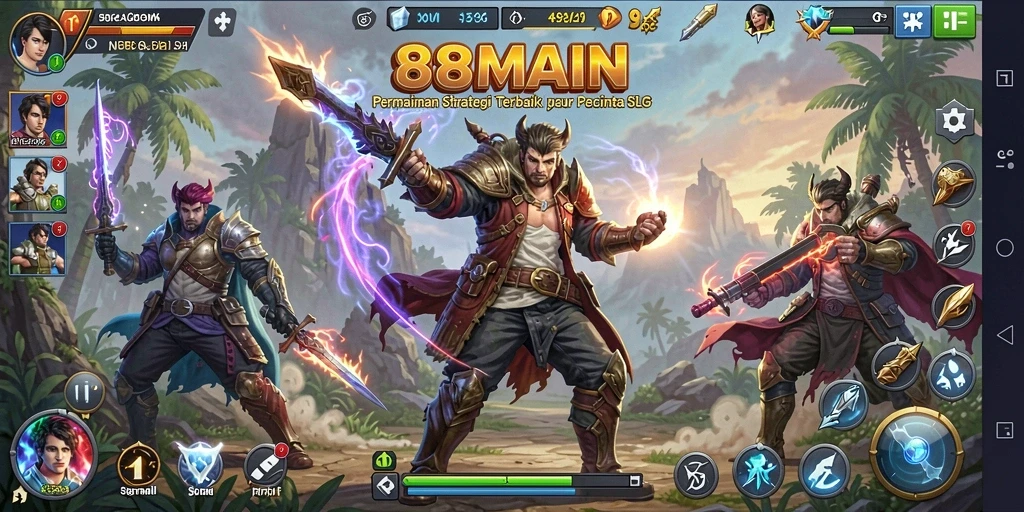 Screenshot gameplay 88MAIN menampilkan pertempuran strategi yang intens.