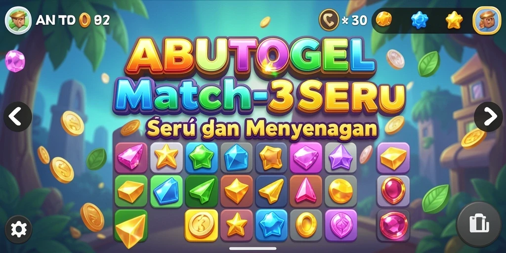 Tangkapan layar gameplay ABUTOGEL yang menampilkan keseruan mencocokkan elemen.
