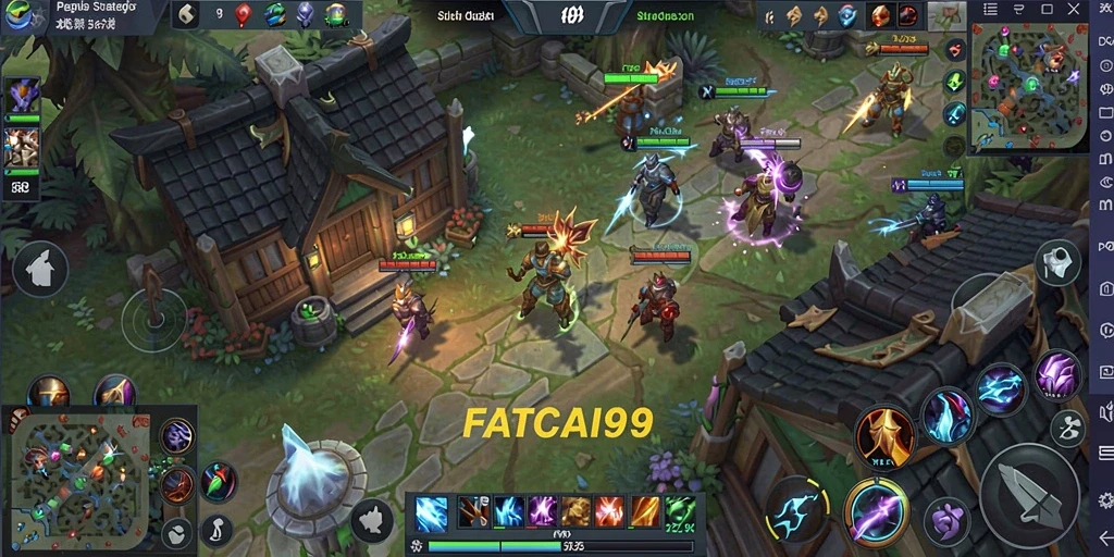 Gameplay seru dan mendebarkan di <strong>FATCAI99</strong> yang menunjukkan aksi MOBA.