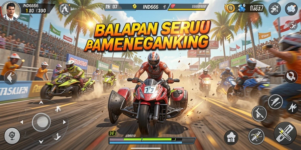 Tampilan utama gameplay IND666 dengan balapan yang mendebarkan.