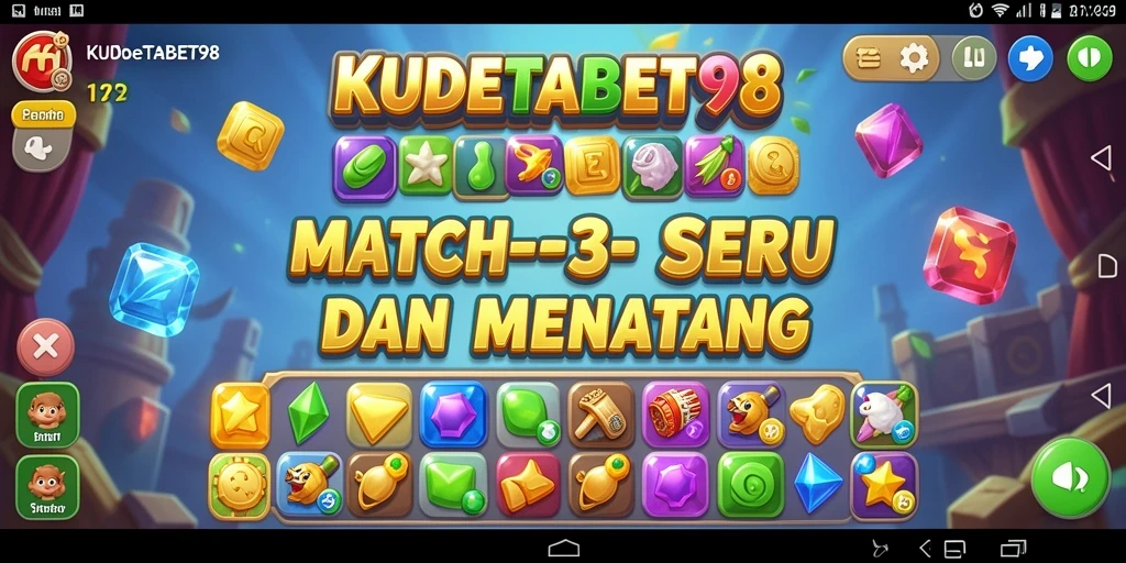 Screenshot utama KUDETABET98 menunjukkan gameplay Match-3 yang seru dan menantang.
