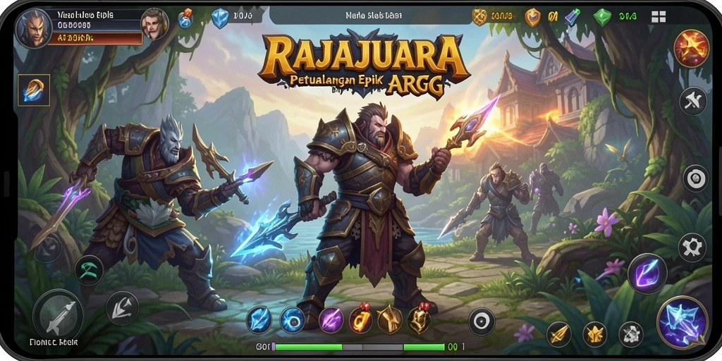 Tangkapan layar utama gameplay RAJAJUARA menampilkan pertarungan epik dengan grafis yang memukau.