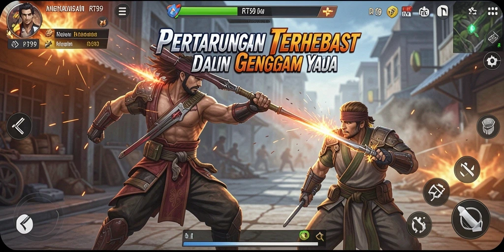 Tampilan gameplay pertarungan yang seru dan mendebarkan di RT99.