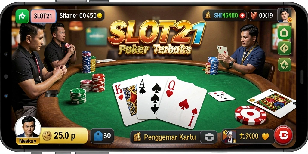 Screenshot gameplay SLOT21 menampilkan suasana permainan Poker yang dinamis.